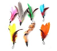 Jouet en Plumes de Chat, 7 Pièces Teaser pour Chat de Compagnie Jouet Dangler Jouet pour Chat Jouets en Plumes pour Chats D'intérieur Tige Bâton Plume Tête de Remplacement