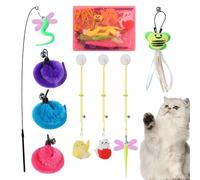 Jouet en plumes pour chat, rétractable interactive, 35 x 15 cm, 9 jouets de rechange, à chat, fournitures d'intérieur pour jeux d'exercice, chatons, activités amusantes et attrayantes