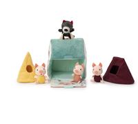 LILLIPUTIENS - Maison du Loup et des 3 Petits cochons - Jouet en Tissu inspiré du célèbre Conte avec Personnages et Maisons - Stimule la motricité Fine et l’Imagination - Dès 18 Mois - 83490