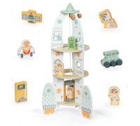 Jouet Enfant Fusée Spatiale En Bois Mamabrum Avec Ascenseur Et Accessoires À Construire- Garage Enfant +3ans - 2 Astronautes, Robot, Extraterrestre