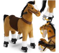 Jouet enfant - TECTAKE - Cheval à bascule sur roulettes au design réaliste, peluche douce 29 x 76 x 85 cm - Marron clair