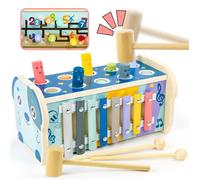 Jouet Éveil Montessori 3 en 1 - Xylophone Bois 8 Tons - Jeu de Marteau - Labyrinthe