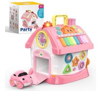 Jouet Filles 1 2 3 Ans: Jouet Montessori Jeux Éducatifs pour Enfants dès 18 Mois, Jouet Multifonctionnel 6 en 1 avec Musique/Horloge/Lumière/Téléphone/Voiture, pour Enfant 1-3 Ans (Rose)