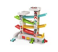 Jouet Garage Voiture Bois pour Enfant Rampe de Course en Bois avec 4 Voitures