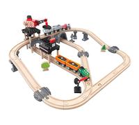 Jouet Hape Ensemble Circuit Train de la Mine - 64 Pièces Train, Locomotive, Wagons et Marchandises, Grue, Signalisation - Jeu Educatif Enfant de 3 Ans et Plus - Compatible Marques Traditionnelles