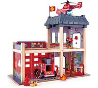 Jouet Hape Caserne de Pompier en Bois - Jeu Garçon Fille 3 Ans et Plus - Pompier, Hélicoptère, Camion Pompier, xtincteur, Hache Inclus - Jeu Éducatif & Amusant, Idéal pour la Créativité
