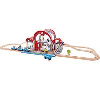 Jouet Hape Grande Gare Urbaine pour Circuit Train Bois - Jeu de 45 pièces - Système d'Imitation avec Lumière & Enregistreur pour Enfant dès 3 Ans - Compatible avec Circuits de Marques Traditionnelles