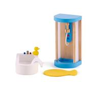 Jouet Hape - Meubles Salle de Bain en Bois pour Maison de Poupée - Accessoire pour Salle de Bain : Douche, Baignoire, Toilette, Tapis de Bain - Jouet pour Enfant à partir de 3 Ans - Coffret 7 Pièces