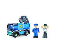 Jouet Hape Voiture de Police pour Circuit Train en Bois, Enfant 3 Ans et Plus - Jeu Éducatif Électrique avec Figurine et Sirène - Roule avec ou sans Piles