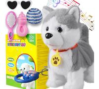 Jouet husky chantant qui marche qui aboie et répète ce que vous dites - Queue réaliste et léchante - Chien mécanique avec touche électronique ou parole