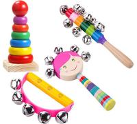 Jouet instrument de musique pour enfants, bois percussion instrument set bébé cadeau pour les tout-petits enfants préscolaire 4-pièce set(Couleur aléatoire)
