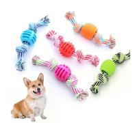 Jouet interactif à mâcher pour chien en corde nouée avec balle texturée pour rapporter, tirer et jouer à l'intérieur et à l'extérieur, couleurs assorties, 1 pièce mandarine