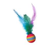 Jouet interactif en plumes pour chat - Balle rebondissante avec plumes naturelles - Arc-en- - Jouet élastique pour chiots, nettoyage des dents - Exercice amusant pour animaux de compagnie