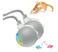 Jouet interactif pour Chat, 2025 Nouveau Speedy Tail 2.0, Balle Roulante Automatique avec 3 Modes Chants D'oiseaux Pet Smart Rolling Ball Défilement Irrégulier à 360° Jouet pour Chien Chat (Gris*2)