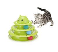Jouet interactif pour chat à 3 niveaux avec balles rotatives pour jouer seul ou ensemble, construction robuste avec base, multicouche amovible pour un nettoyage facile, stimule le Hu