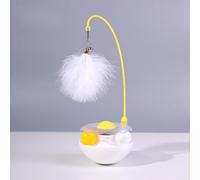 Jouet interactif pour chat à 360° avec plumes Blanc | Roulement aléatoire à 360°, fixation de plume, stimule la chasse, jeu solo sans fin, bleu, rose, jaune