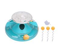 Jouet interactif pour chat avec alimentation alimentaire, 3 en 1, pour chat intérieur, design de fuite de disque, avec balles et bâtons, matériau ABS solide pour chatons (bleu lac)