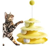 Jouet interactif pour chat avec balle à ressort - Aire de jeu à 3 niveaux pour chats d'intérieur - Divertissement mains libres avec pièces amovibles pour un nettoyage facile - Jaune