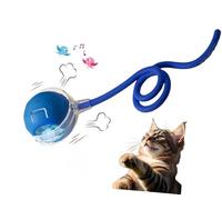 Jouet interactif pour chat d'intérieur - Balle mobile d'agilité de 3e génération avec queue de corde élastique, jouet automatique activé par le mouvement pour chatons ennuyés et chats adultes (bleu)