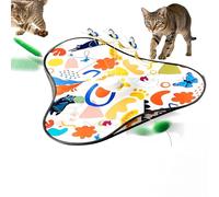 Jouet interactif pour chat - Électrique - Avec plumes amovibles - Papillon oscillant et souris qui couine - Chargement USB - Blanc