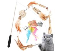 Jouet interactif pour chat - Jouet à plumes pour chat - Jouet pour chat - Baguette à plumes avec 2 baguettes magiques et 6 plumes de rechange - Jouet pour chat avec plume pour grands petits chats