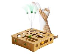 Jouet interactif pour chat - Puzzle pour chat en bois - Boîte avec balles et plume - Jouet attrayant pour animaux de compagnie - Jouet de chasse pour chat stimulant le cerveau - Jeu d'entraînement