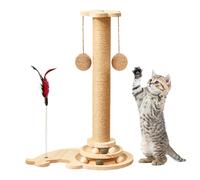 Jouet interactif pour chat - Sisal pour chats, roue à gratter rotative 4 en 1 avec piste à balles et ressorts | Poteau à gratter robuste et jouet interactif pour l'intérieur et l'extérieur, le salon