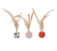 Jouet interactif pour chaton, balle rebondissante avec plume, jouet pour chat d'intérieur, mini balle rebondissante interactive, ballon de basket-ball, de football et de baseball, pour chat et chien