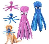 Jouet Interactif pour Chien, Jouet à Mâcher Poulpe sans Remplissage, Lot de 2 Jouets Peluches avec Sifflet, Puzzle Sonore en Forme de Poulpe pour Chiens Petits, Moyens et Grands