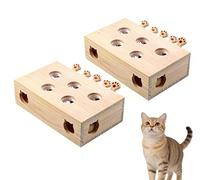 Jouet interactif Whack-a-Mole pour chat, boîte de puzzle en bois de pin naturel à 5 trous, jeu de chasse manuel à levier pour chatons et chats d'intérieur, jouet durable pour gratter et enrichir les