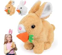 Jouet Lapin Interactif, Cadeaux de Pâques Enfants, Lapin rebondissant, Lapin Doudou Petit Peut Marcher et Parler, Jouet en Peluche électronique pour Enfants (Kaki)