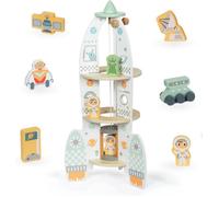Jouet - Mamabrum - Fusée Spatiale en bois - Ascenseur mobile - 2 astronautes - Accessoires inclus