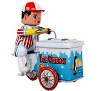 Jouet mécanique chariot de glace jouet ancien en fer blanc vendeur glacier G
