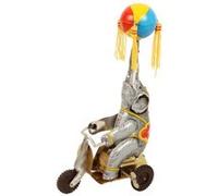 Jouet mécanique Eléphant sur tricycle avec ballon à frange Jouet rétro tôle fer