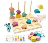 Jouet Montessori 3 en 1 pour enfants à partir de 3, 4, 5 ans, avec jeu d'emboîtement, jeu de fil et blocs de construction, jeu de tri, jeu de motricité, jeu éducatif pour Ba