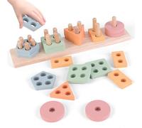 Jouet Montessori à Empiler et Tri pour Bébé et Enfant 3 Ans - Jouets d'Activité et de Développement en Bois - Couleurs Pastel - Jeux Montessori Éducatifs pour Tout-Petits - Cadeau d'Anniversaire