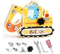 Jouet Montessori à partir de 3 ans, excavatrice dinosaure, planche à visser | Montessori Planche à visser - Jouet en bois - Jouet de motricité Busy Board - Jouet éducatif - Cadeau pour garçons et filles