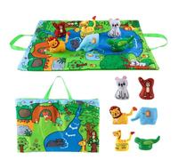 Jouet Montessori - AQSACOKIYA - Livre d'animaux de jungle - 6 animaux - Tapis de jeu - Sac de rangement
