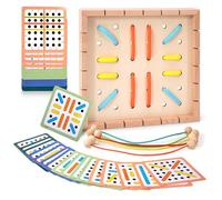 Jouet Montessori Géoboard en Bois, 2 en 1 Jouet de Enfiler en Bois avec Cartes de Motifs et Rubber Band, Jouets éducatifs Cadeau pour Enfants de 3 4 5 6 Ans