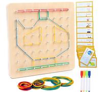 Jouet Montessori Géoboard en Bois Puzzle avec Cartes de Motifs et Rubber Band, 8x8 Épingles Pegboard Jeu Maternelle Forme Puzzle Learning Ressources Inspire l'Imagination Créativité Enfant (Type 2)