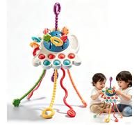 Jouet Montessori, Jeux De Corde À Tirer Bebe Jou de Dentition Jouet De Stimulation Multisensorielle Jou Sensoriels en Couleurs Vives pour Travailler La MotricitÉ Fine(Bleu)