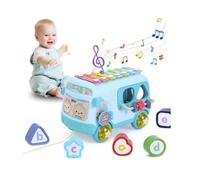Jouet Musical Bébé Bus - Cadeau éducatifs Interactifs - Cube et Xylophone - Bleu - Arc-en-ciel