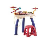 AIYAPLAY Piano Enfant, Clavier électronique Batterie 2 en 1, 32 Touches Multifonctions, avec Micro et Tabouret, Lecteur Disque U et MP3, Instrument de Musique Enfant, Multicolore