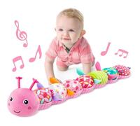 Jouet musical rose pour bébé, peluche pour bébé avec froissements et hochets, jouet sensoriel doux et texturé pour le ventre, pour,q