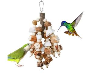 Jouet naturel de recherche de nourriture pour perroquet - 1 pièce avec os de seiche et épi de maïs, pierre à aiguiser pour bec d'oiseau | Anneau de dentition à mâcher en bois de pommier, accessoires s