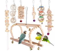 Jouet Perroquet: 7 Pièces Jouets pour Oiseaux, Perruche, Bois Perchoir Perroquet, Perchoir Oiseaux, Accessoires de Cage pour Gris, Calopsittes, Cockatiels, Cacatoès, Pinsons