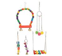Jouet Perroquet en Bois Coloré, Balançoire avec Cloches, Jeu à Mâcher pour Oiseaux - Durable et Sécurisé, Stimulation Physique et Mentale, Parfait pour Cage et Maison