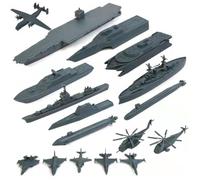 Jouet porte-avions, 17 pièces en plastique, jouets militaires comprenant un avion de chasse à petite échelle, des cuirassés, un sous-marin et plus encore pour garçons et filles, cuirassés