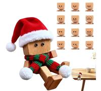Jouet Posable en Bois - Figurine vibrante de 12 cm avec bonnet de Père Noël, 12 visages magnétiques, Personnes en bois | Décoration interactive du tableau de bord de Noël pour la voiture familiale,
