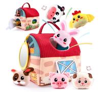 Jouet pour bébé à partir de 6 mois - Jouet doux pour bébé avec peluche - 6 animaux - Hochet - Miroir Montessori - Jouet pour bébé - Stimulation de la motricité pour les enfants de 1 à 3 ans - Cadeau